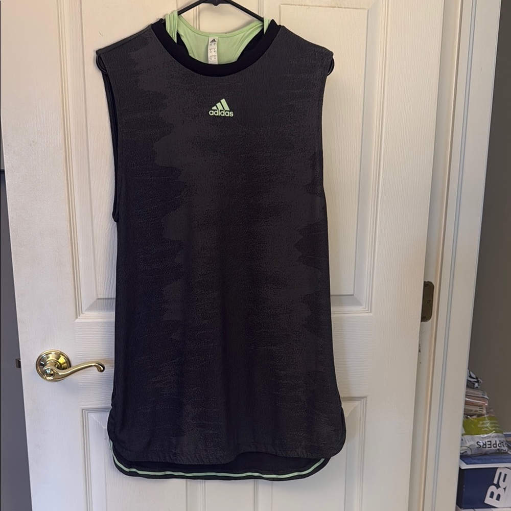 Adidas Black and Neon Green Tennis Dress Sz M